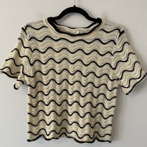 Solitaire Stretch 3D Knit Top Sz M Y2K Boho Cottage Granola Girl Minimalist Crop